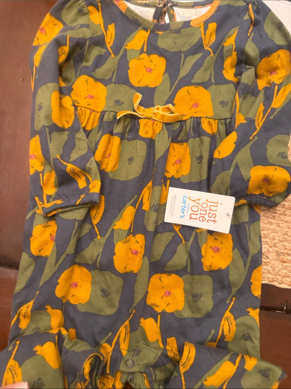 Carter's Navy with Mustard Yellow Floral Print jumpsuit